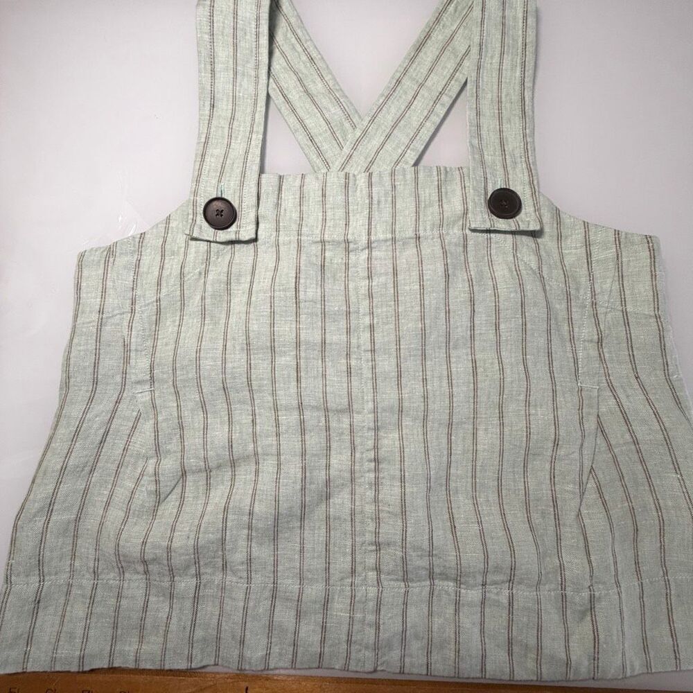 Everlane Linen Apron Tank Green Stripe Cross Back Sleeveless Top NWT Size 2
